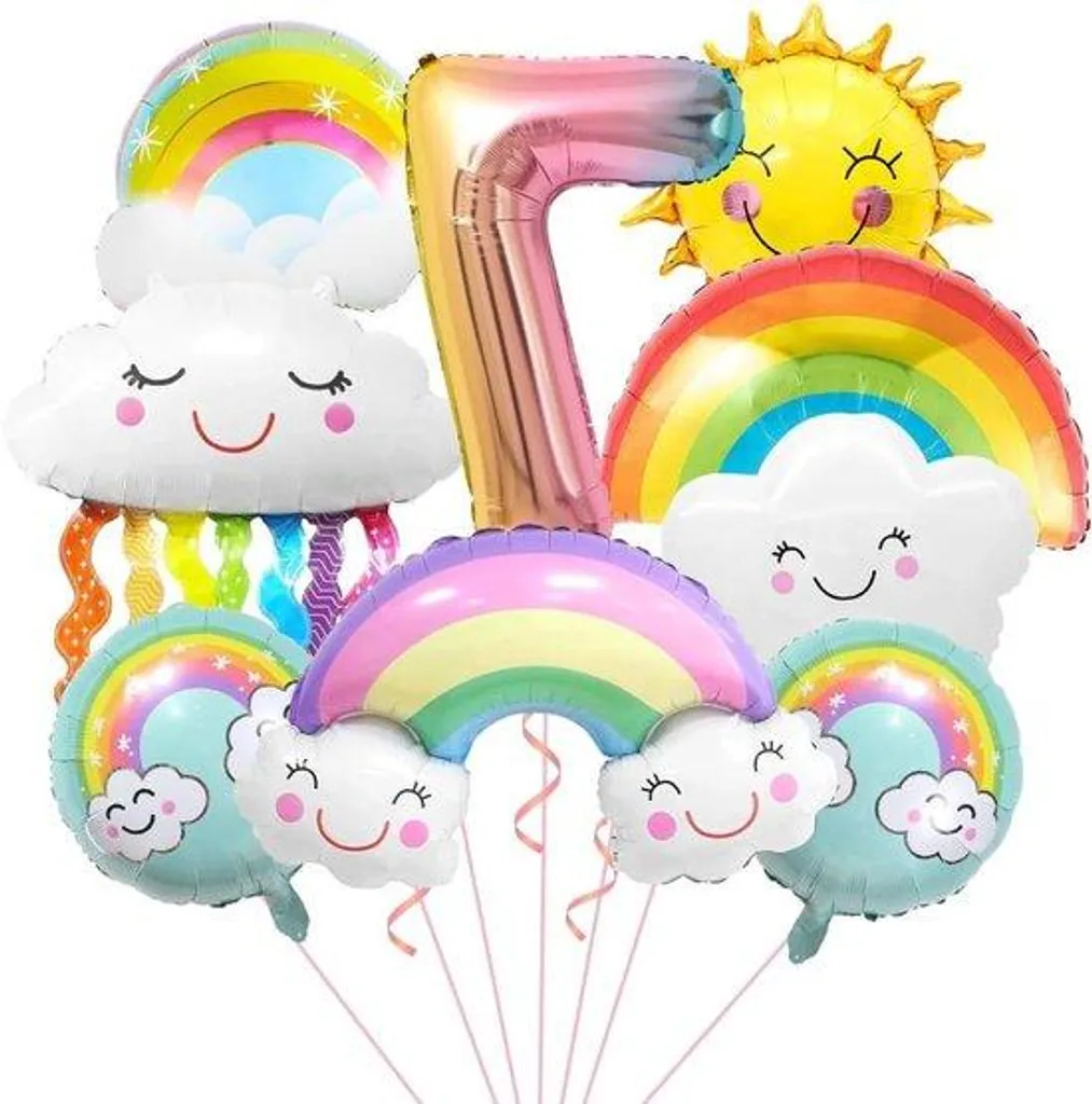 Ballons anniversaire 7 ans arc-en-ciel - Lot de 7 grands ballons soleil