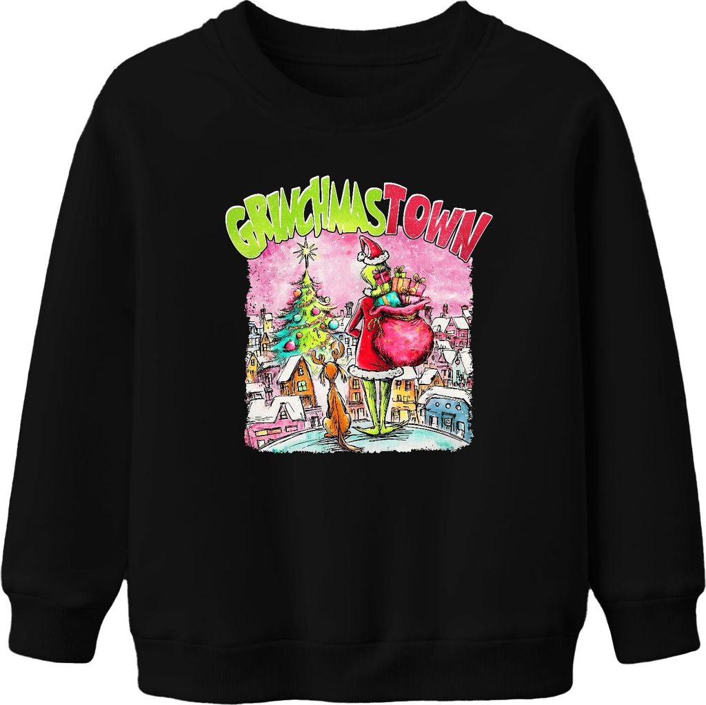 GrinchmasTown Grinch Weihnachtsmann Geschenke Max Rentier lustig Uni Kinder Sweatshirt Pullover, Schwarz, 152