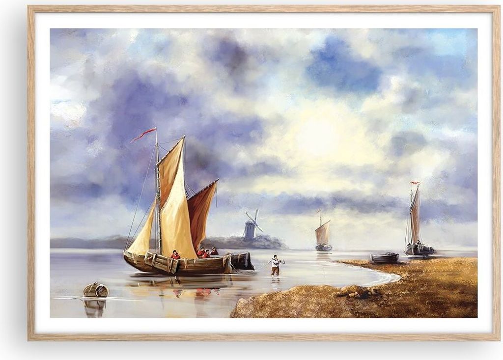 Gerahmtes Poster - Rahmen in heller Eiche - Fischer Schiff Fan - 100x70 cm - Wand Bild - Wanddeko - Wandbilder - Wandposter - Bilderrahmen - Bilder...