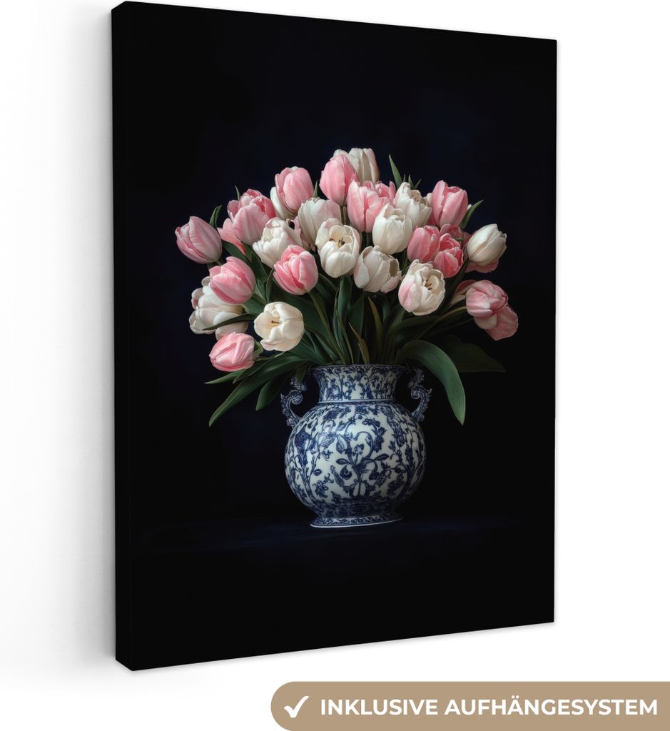 Leinwand Bilder 60x80 cm - Blumen - Tulpen - Rosa, Wandbilder, Wanddeko Wohnzimmer, Bild