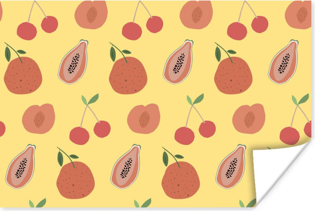 MuchoWow Poster Obst - Rot - Gelb - Muster 180x120 cm - Fotoplakat