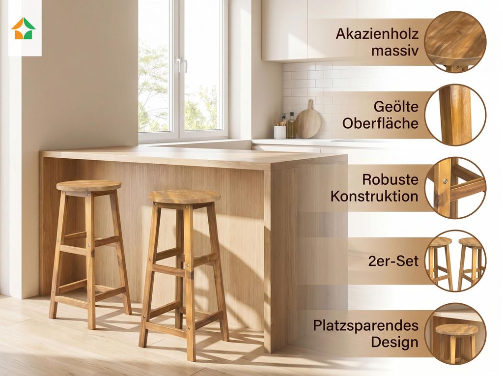 Set di 2 sgabelli da bar in legno di acacia, ca. 34 x 34 x Immagine del prodotto 