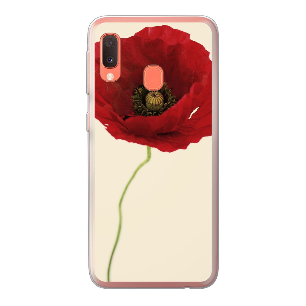 MuchoWow Handyhülle Schutzhülle Hülle für Samsung Galaxy A20e Nahaufnahme einer roten Mohnblume Silikon Softcase Handy Hülle - Abdeckung