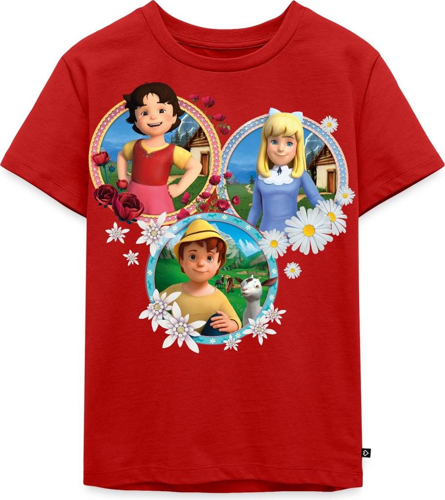 Spreadshirt Heidi Kacheln Zusammen Mit Peter Und Clara Freunde Kinder Premium T-Shirt, 98/104 (2 Jahre), Rot