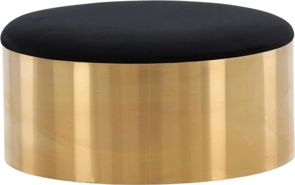 Grand Pouf Rond 75cm Noir et Finition Dorée - Assise Rembourrée Elégante