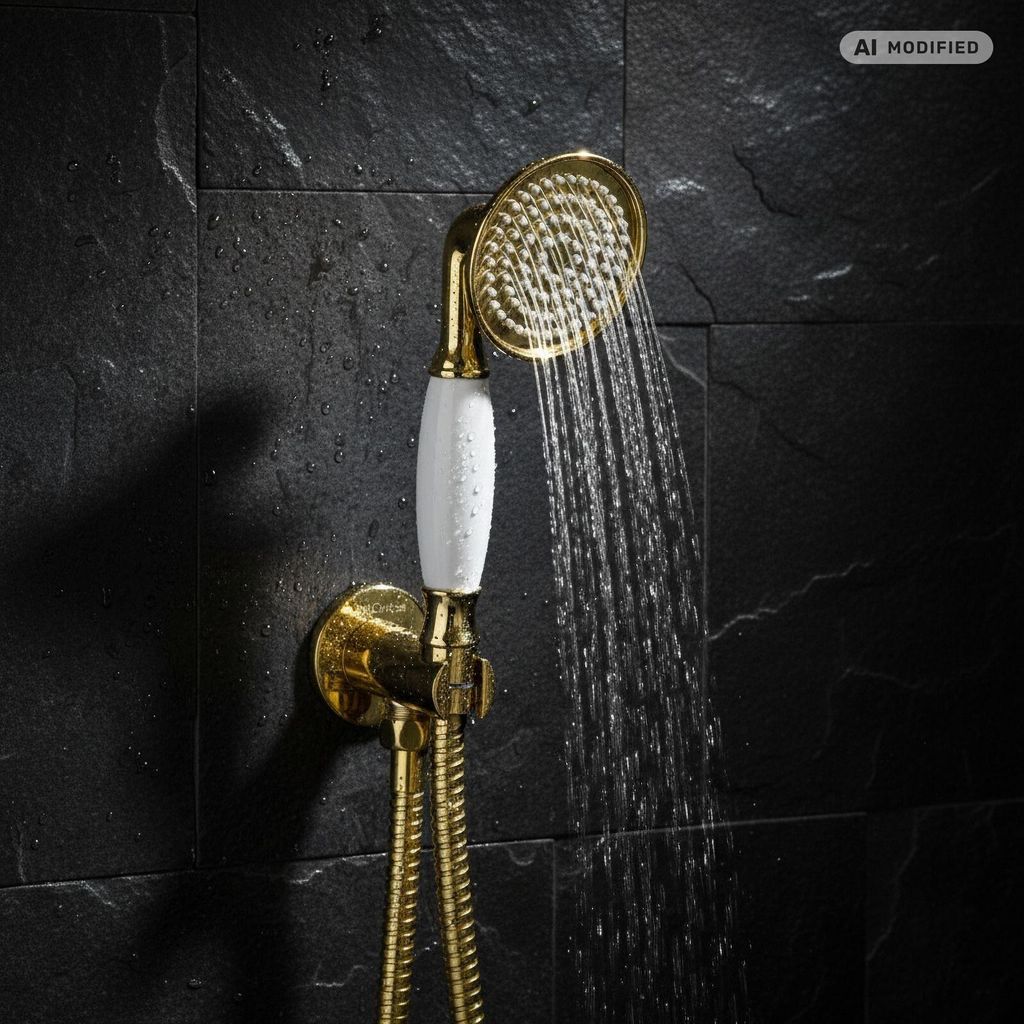PaulGurkes Handbrause mit Schlauch Gold Nostalgie Retro Produktbild 