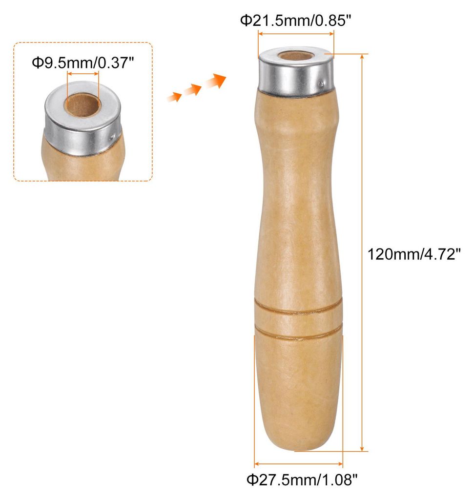 3 Stš¹ck Feilenheft Holzgriff 120mm L?nge 9,5 mm Rundloch Ergonomische Griffe mit Metallkragen fš¹r 14 Zoll-18 Zoll Metallfeilen