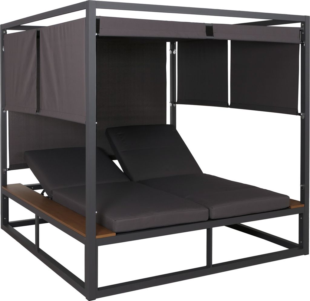 Aluminium Lounge-Gartenliege HWC-M63b, XL Sonnenliege Daybed, 10cm-Polster 200cm dunkelgrau Polster dunkelgrau