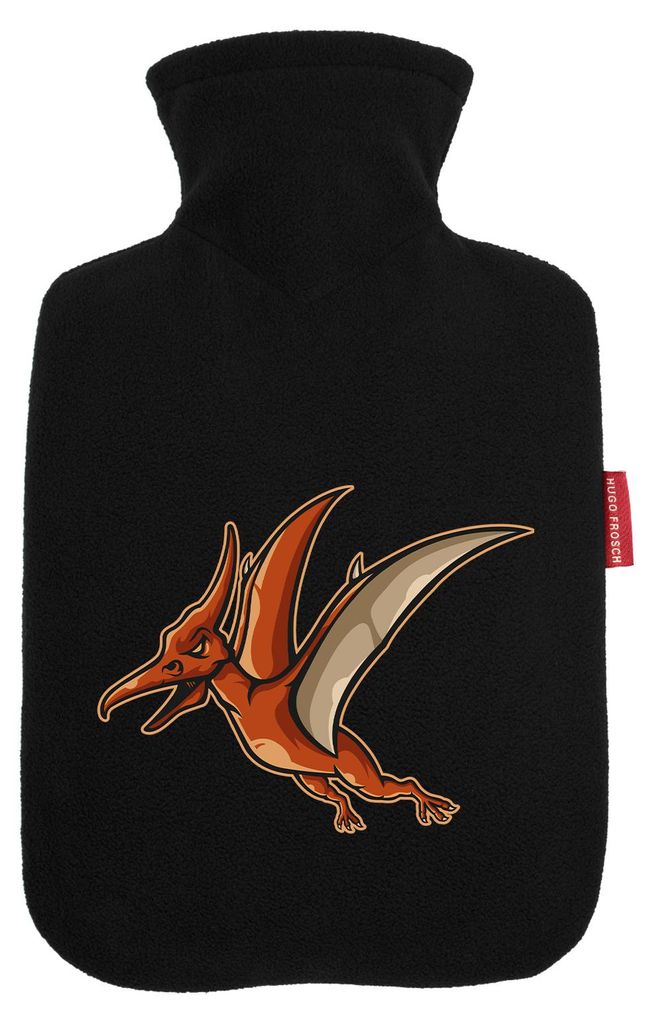 Huuraa Wärmflasche Pteranodon Dinosaurier 1,8 Liter Black Classic Veloursbezug Bettflasche Geschenkidee