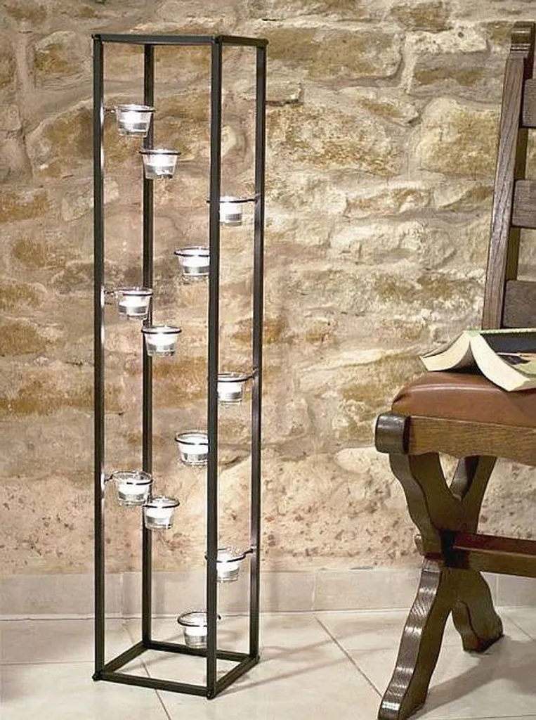 Grand Photophore Colonne en Métal Noir 100 cm pour 12 Chauffe-plats