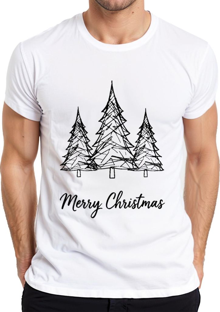Merry Christmas Weihnachtsbaum Skizze Tannenbaum Handgezeichnet Herren T-Shirt, Weiß, S