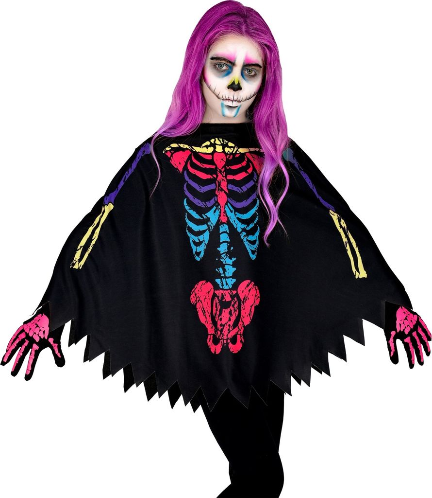 Poncho scheletro colorato - con ossa per bambini Immagine del prodotto 