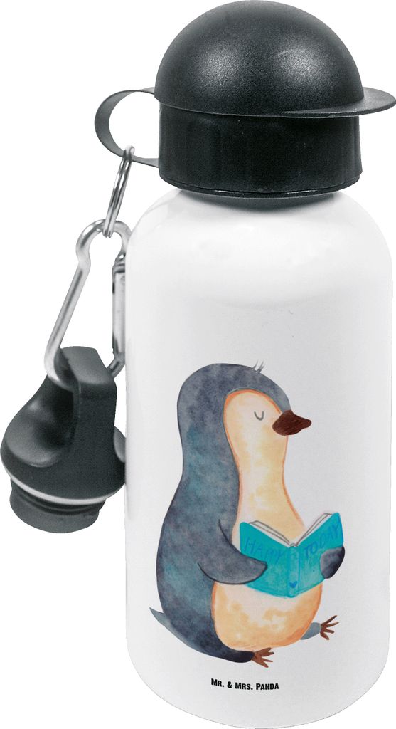 Mr. & Mrs. Panda Trinkflasche Pinguin Buch - Weiß - Geschenk, Kinderflasche, Lesen, Urlaub, Ausruhen, Kinder, für den Kindergarten, Entspannen, O...