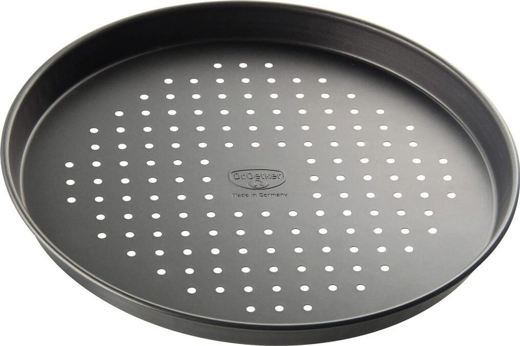 Dr. Oetker Pizzablech Ø 28 cm mit Antihaft-Wirkung, Backblech für tiefgekühlte & selbstgemachte Pizza, rund & antihaftbeschichtet