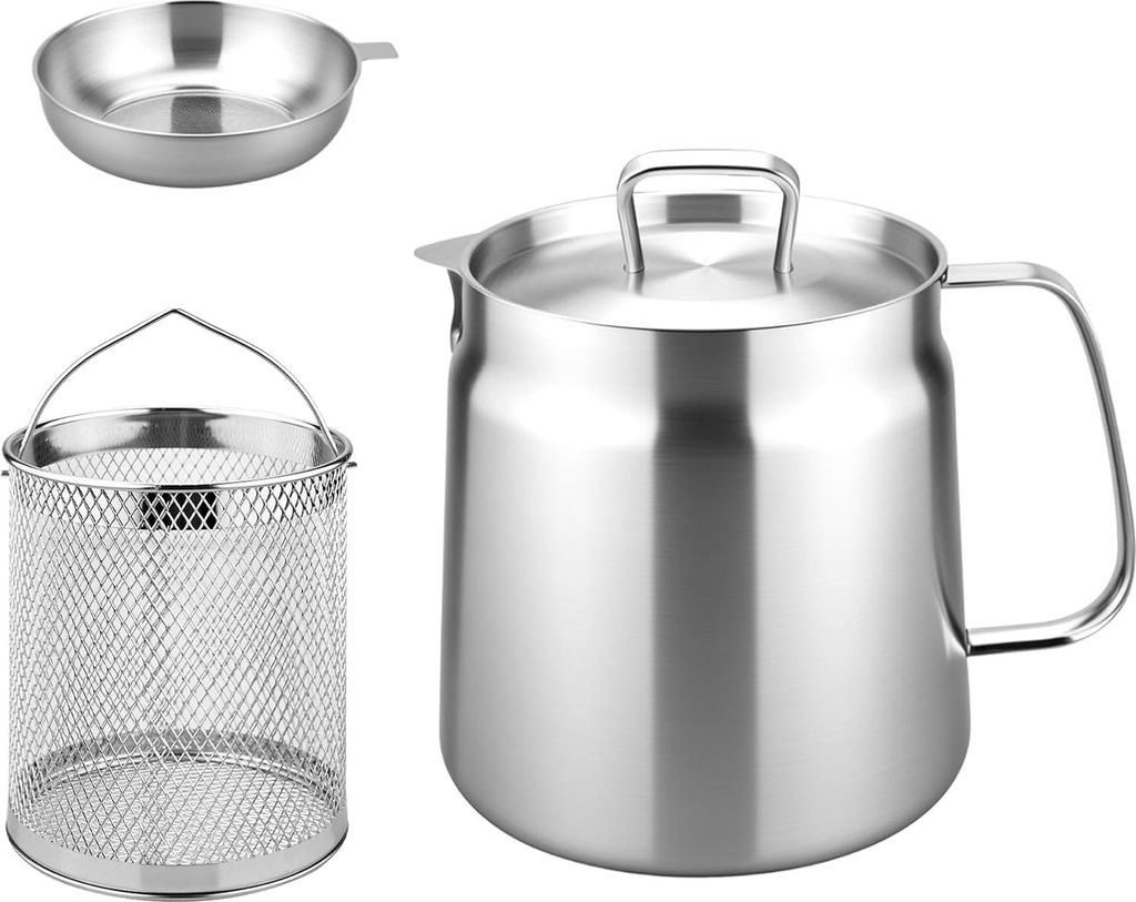 Fettbeh?lter Rostfreier Stahl Speckfett, 2L,Oil strainer pot zum Kochen, Braten und Sieben von ?l, geeignet fš¹r alle Herdarten, Edelstahl Fritte...