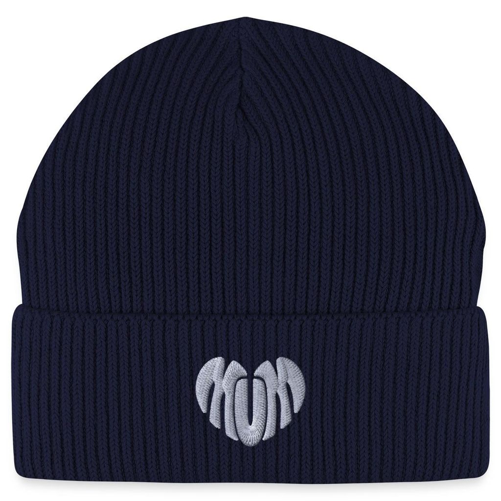 Spreadshirt Stickerei Mum Weißes Herz Fisherman Beanie Bio Mütze, One size, Navy