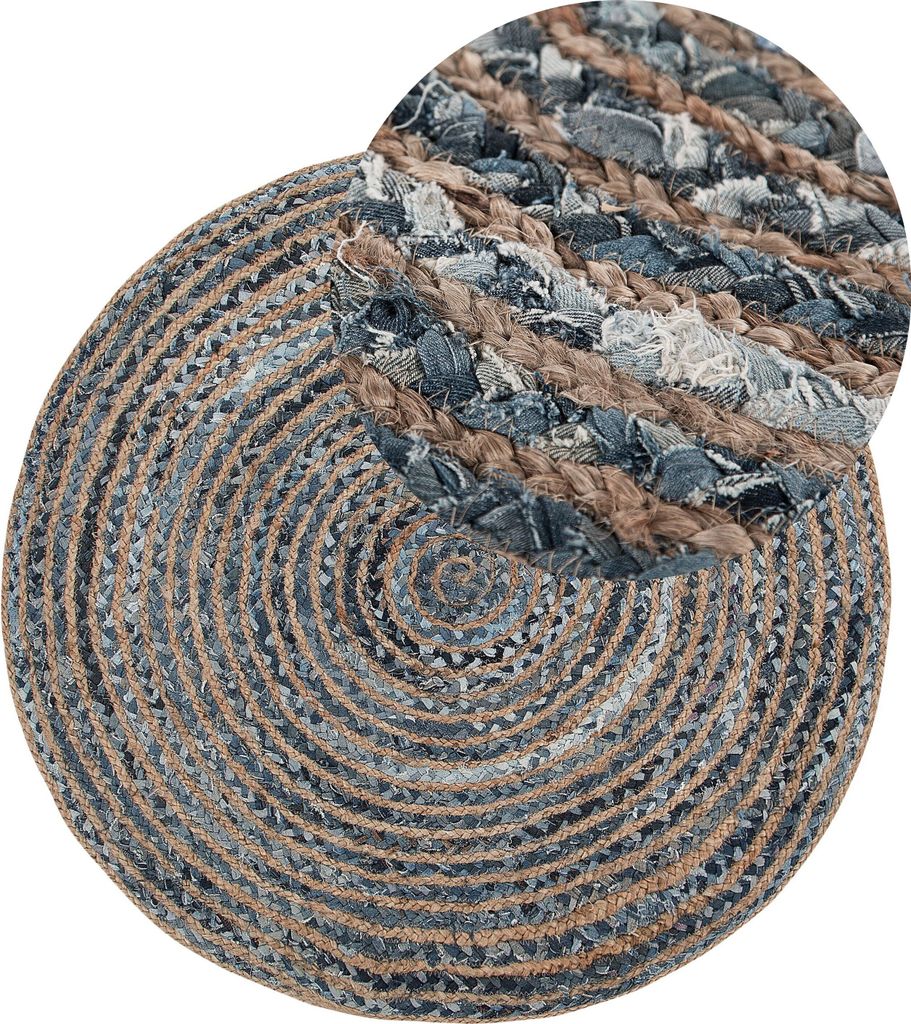 BELIANI Teppich Blau Beige Jute Baumwolle ø 120 cm Kurzflor Boho Stil Maschinengewebt Rund