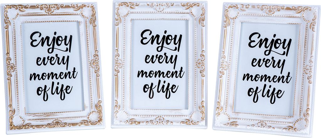 3er Set Fotorahmen 10x15 Weiß Gold Fotoaufsteller Barock Shabby Antik Deko