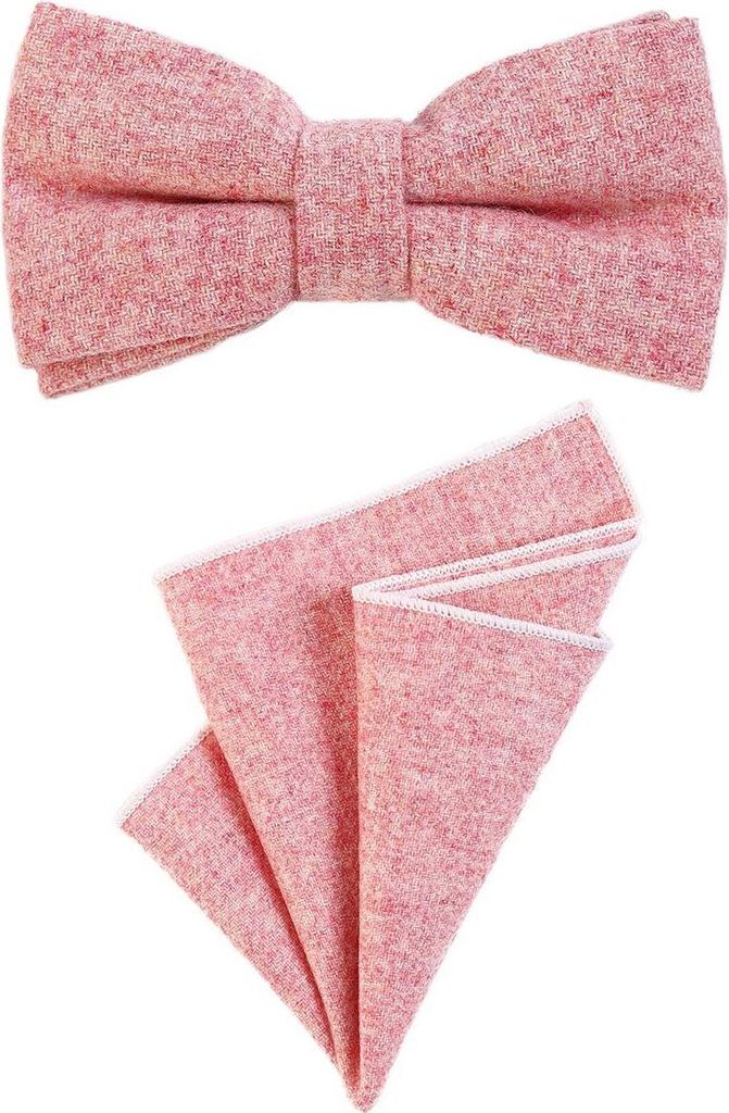 DonDon Herren Fliege 12 x 6 cm gebunden längenverstellbar und Einstecktuch 23 x 23 cm farblich passend aus Baumwolle rosa