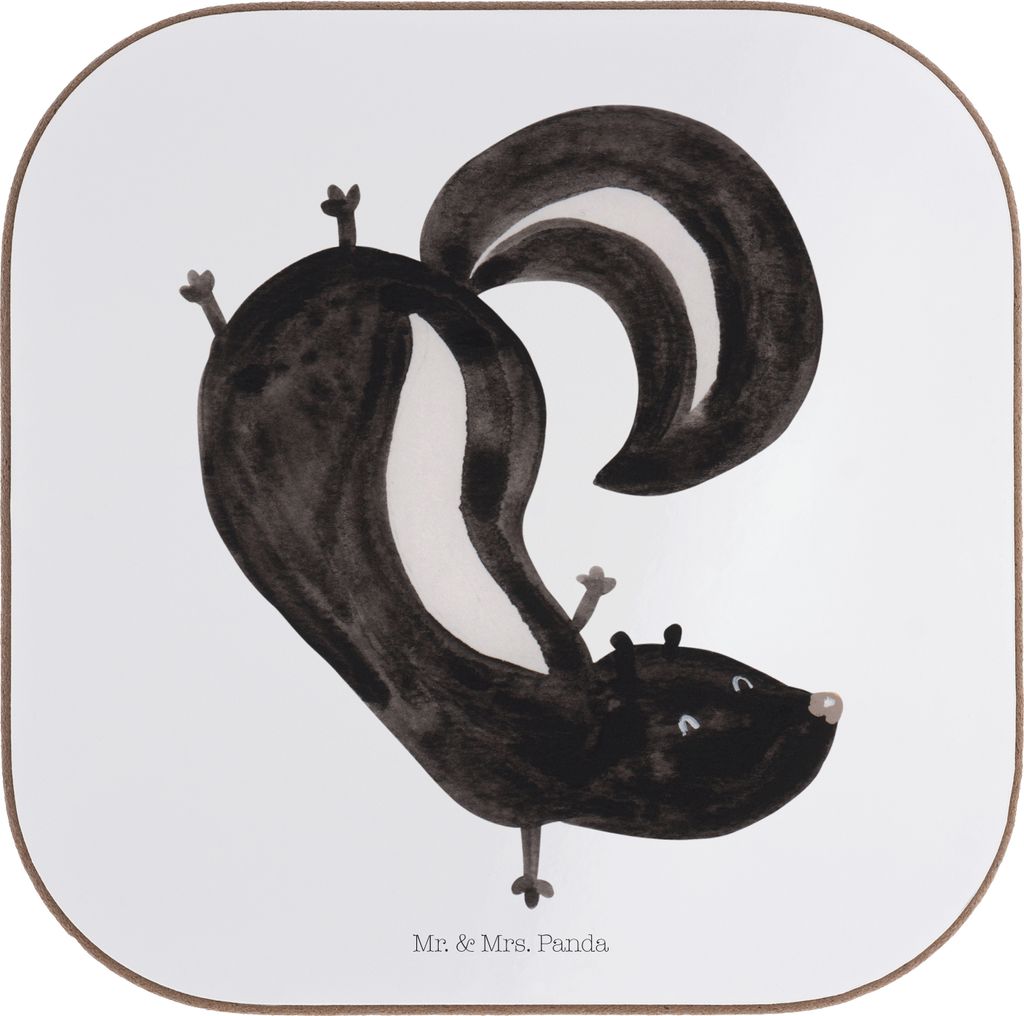 Mr. & Mrs. Panda Untersetzer für Gläser Stinktier Handstand - Weiß - Geschenk, Wildtier, gläseruntersetzer, Getränkeuntersetzer, Stinker, Raub...
