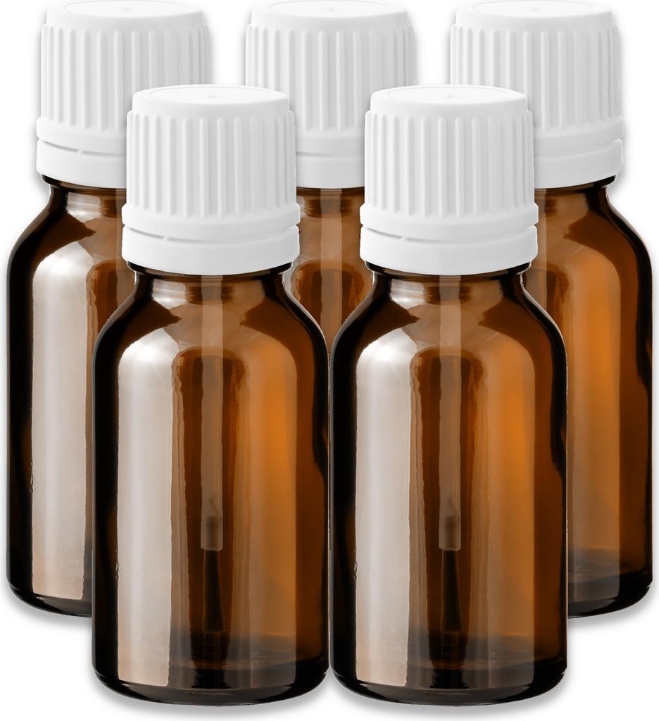 5x Braune Glasflasche 15 ml mit weißem Pinsel – Kosmetikflasche