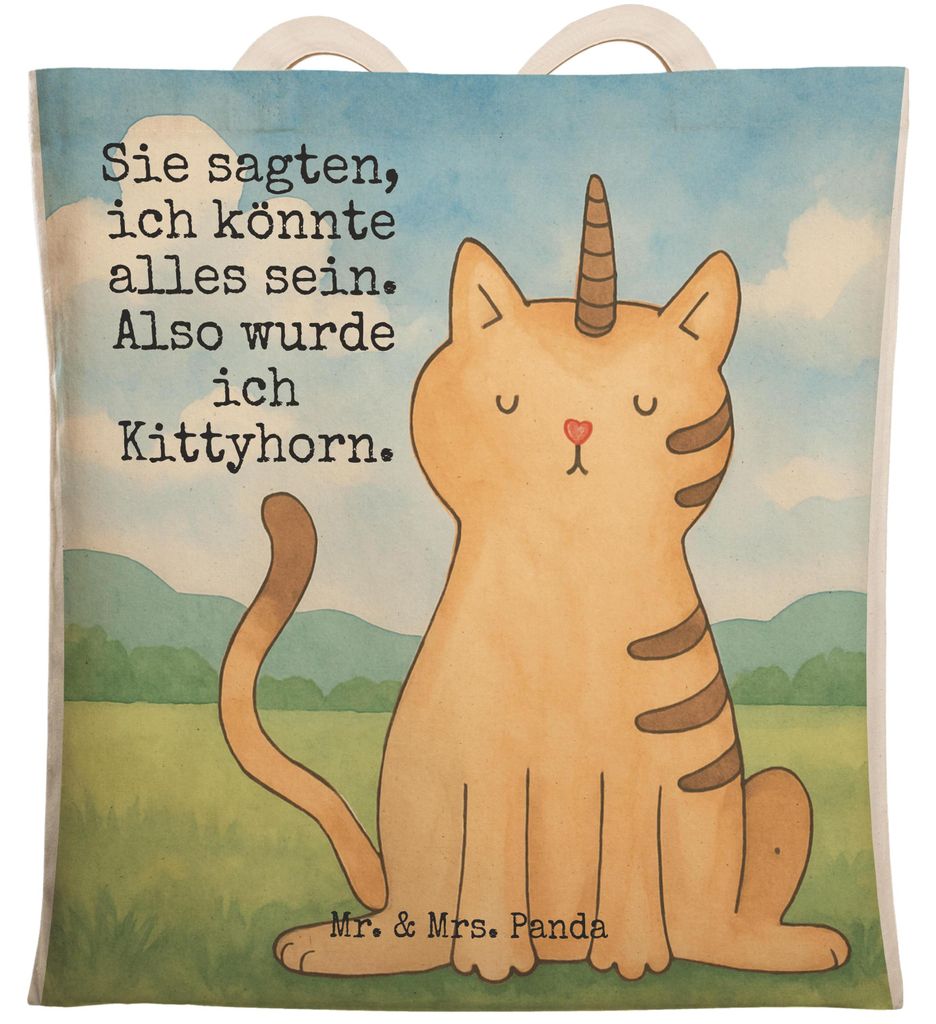 Mr. & Mrs. Panda Beutel Einhorn Katze Design - Weiß - Geschenk, Mieze, Regenbogen, Glitzer, Einhörner, Unicorn, Tasche, Beuteltasche, Stoffbeutel...