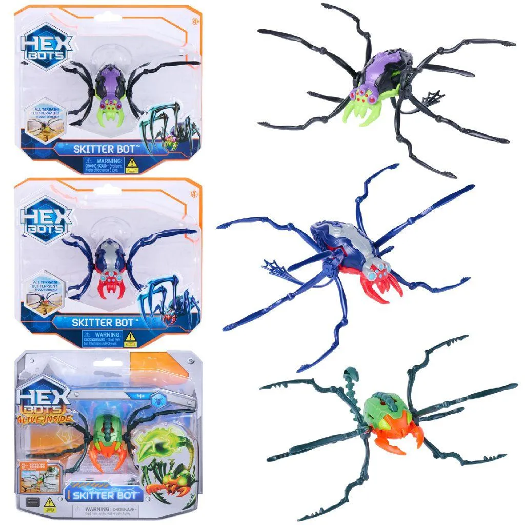 Jouet robot araignée Hexbots Skitter Bot bleu et rouge pour petit génie