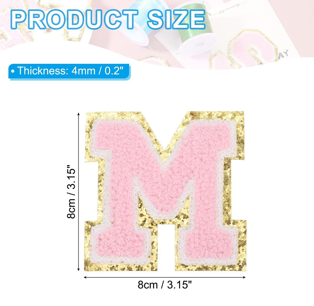 2 Stš¹ck Chenille Bš¹gelbuchstaben, Buchstaben Aufbš¹geln Chenille-Glitzerbuchstaben-Patch fš¹r DIY-Kleidung, Stoff, Schuhe, Taschen, Pink,...