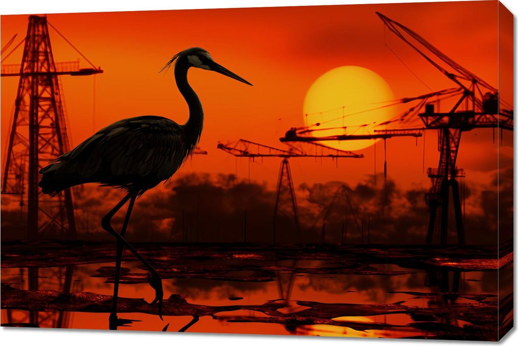 Bild 90x60cm Dämmerung Industrieller Kran