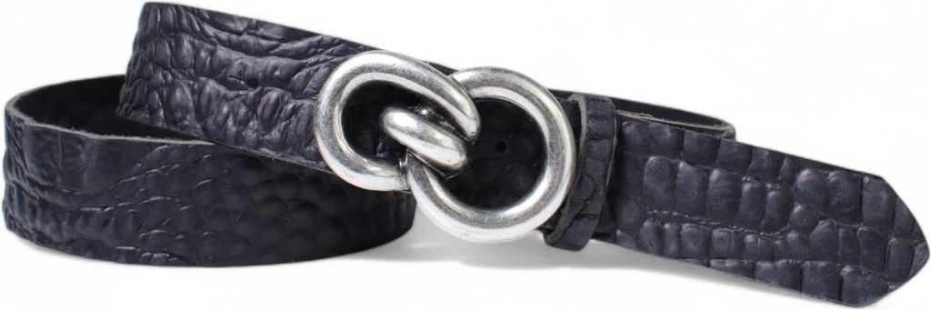 FRONHOFER Damen Ledergürtel, Büffelleder, Kroko Optik, versilberte Gürtelschnalle, 4 cm