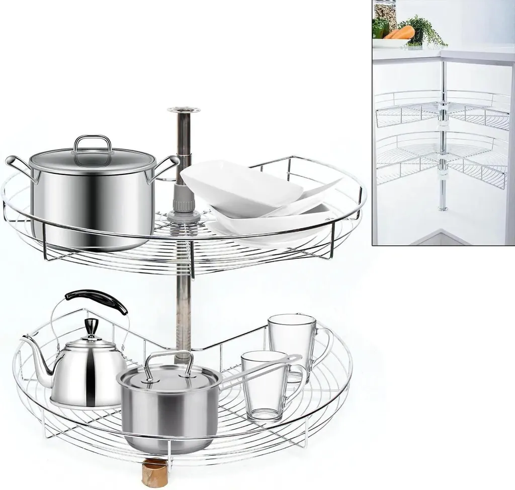 Panier tournant pour meuble bas de cuisine d'angle en fer argent