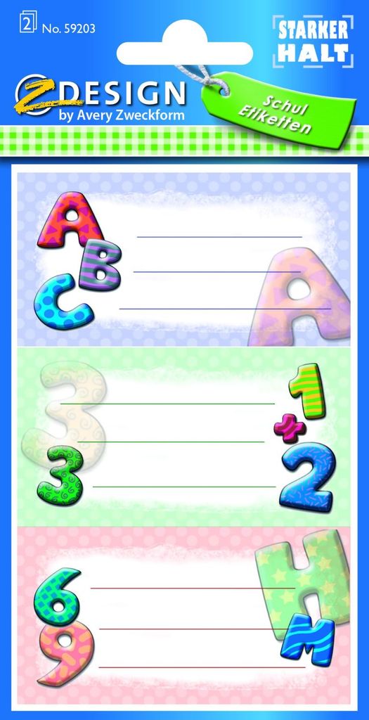 AVERY Zweckform ZDesign Buchetiketten "ABC" bunt 2 Blatt à 3 Etiketten