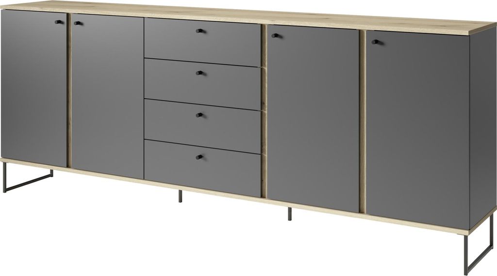 Sideboard >Kandoo< in Anthrazit / Evoke Oak Nachbildung - 225x89x38 (BxHxT)
