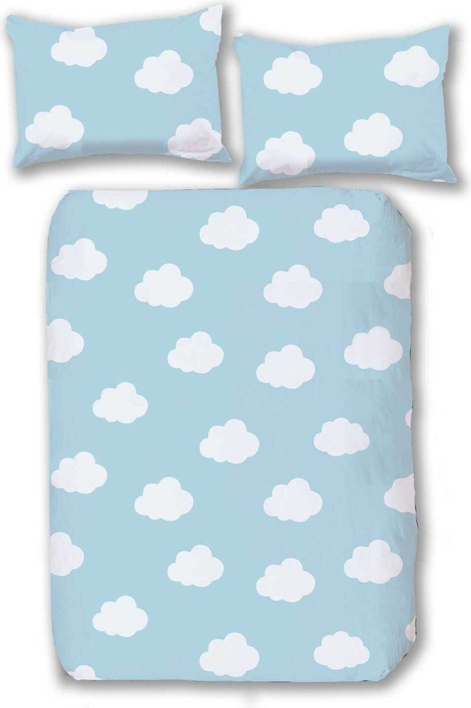 aboutyourhome bettwäsche Kinder Bettwäsche Baumwolle 100x135 40x60 cm Set 2tlg. Wolken Blau
