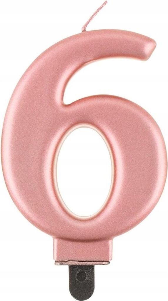 Vela número 6, color rosa dorado, 8 cm, 1 unidad. Imagen del producto 