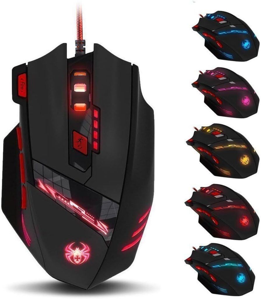 Gaming Maus,9200 DPI, 8 Programmierbare Tasten Ergonomische Maus mit Kabel,Computer Maus,USB led Maus,PC Gamer Maus,Gaming Mouse für PC Mac (Schwarz)