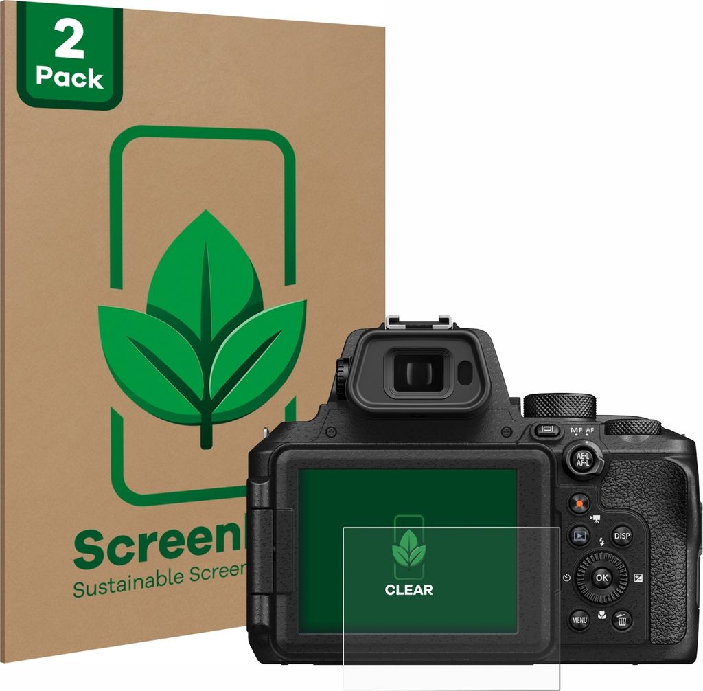2x ScreenLeaf Schutzfolie für Nikon Coolpix P950 nachhaltiger Displayschutz Display Schutz Folie Klar Transparent