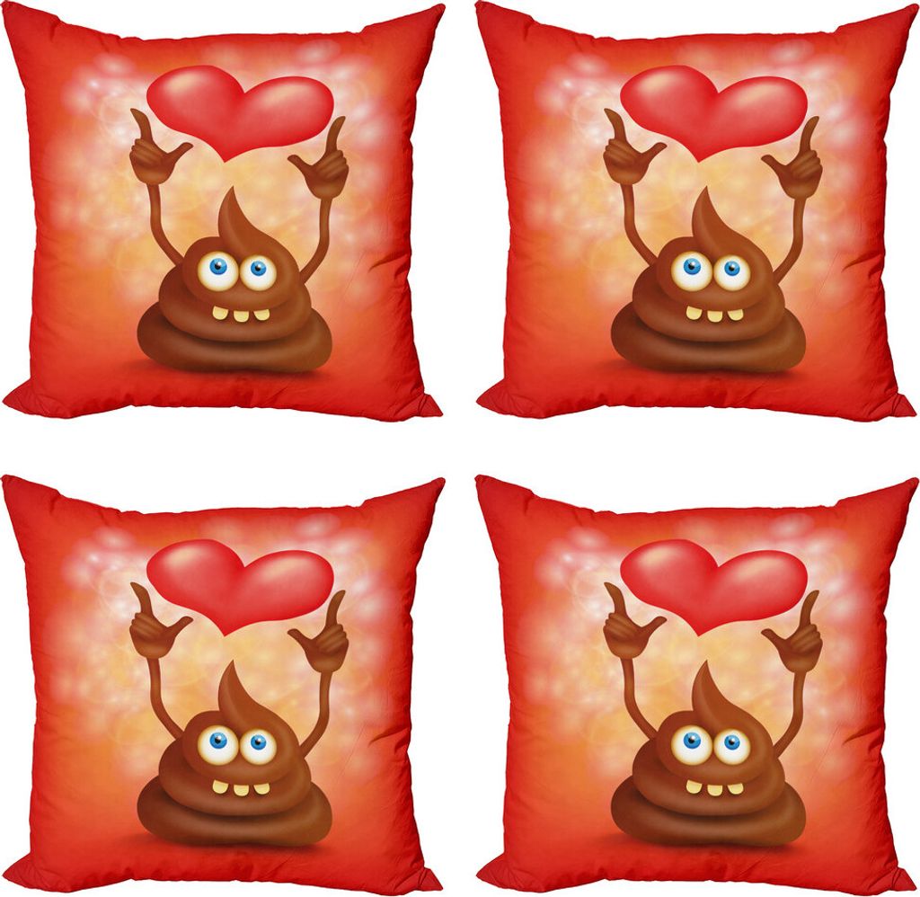 ABAKUHAUS Poop Emoticon Kissenbezug Set (4 Stück), Wunderliche Liebe Stuhlgang, Moderner Doppelseitiger Digitaldruck, 60 cm x 60 cm, Vermilion Brown