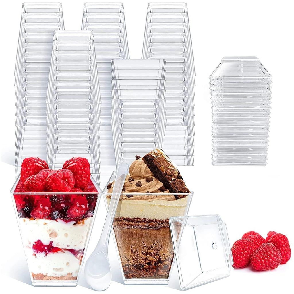ZkateTrade 50 Stück Dessertgläser Plastik mit Deckel und