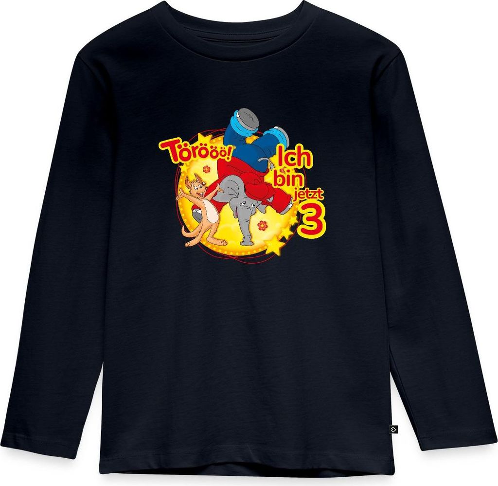 Spreadshirt Benjamin Blümchen Ich Bin Jetzt 3 Kinder Premium Langarmshirt, 110/116 (4 Jahre), Navy