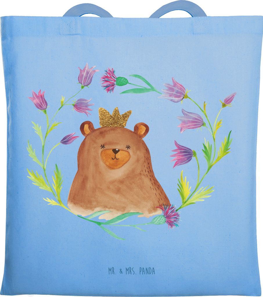Mr. & Mrs. Panda Jutebeutel Bär Königin - Sky Blue - Geschenk, Beste Mama, Mom, Tote Bag, Teddy, Shopping Tasche, Muttertag, Lieblingsmensch, Mut...