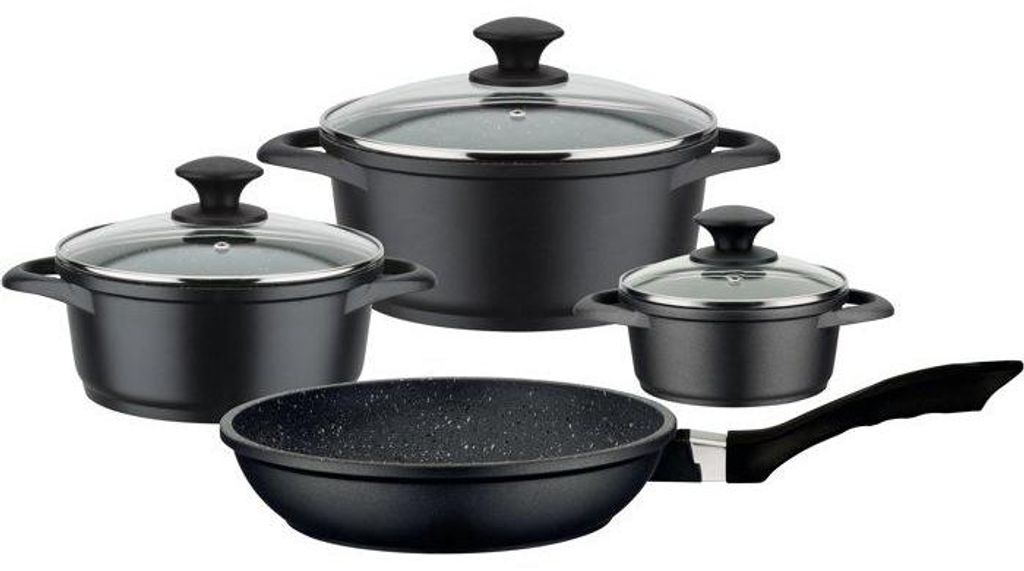 Kochgeschirr-Set – Geeignet für alle Herdarten, inklusive Induktion – – GOURMET GRANIT – Massives Aluminiumguss – 7-teilig – PFAS-frei...