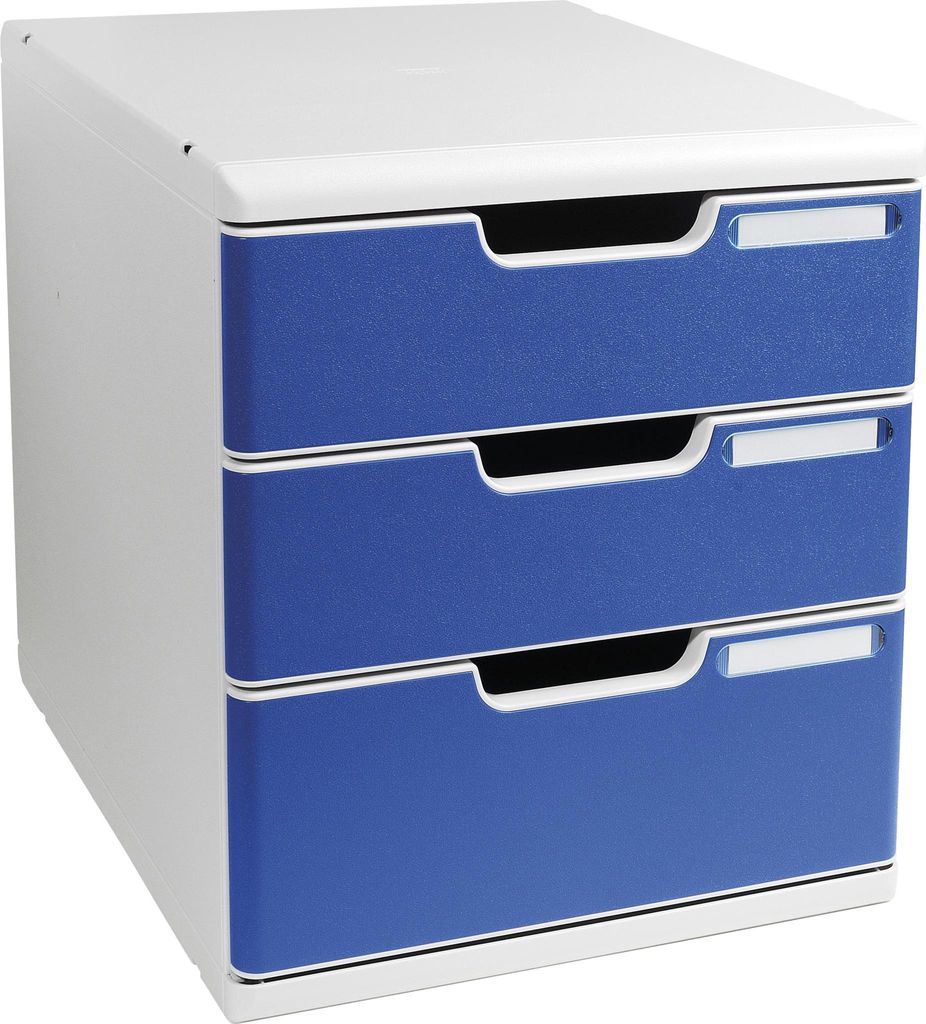 Exacompta Schubladenbox MODULO A4, 3 geschlossene Schubladen - Blau - 325003D