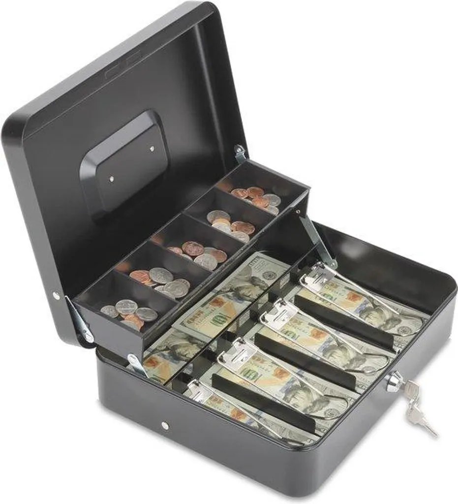 Tirelire portable en métal avec compartiments pour monnaie et billets