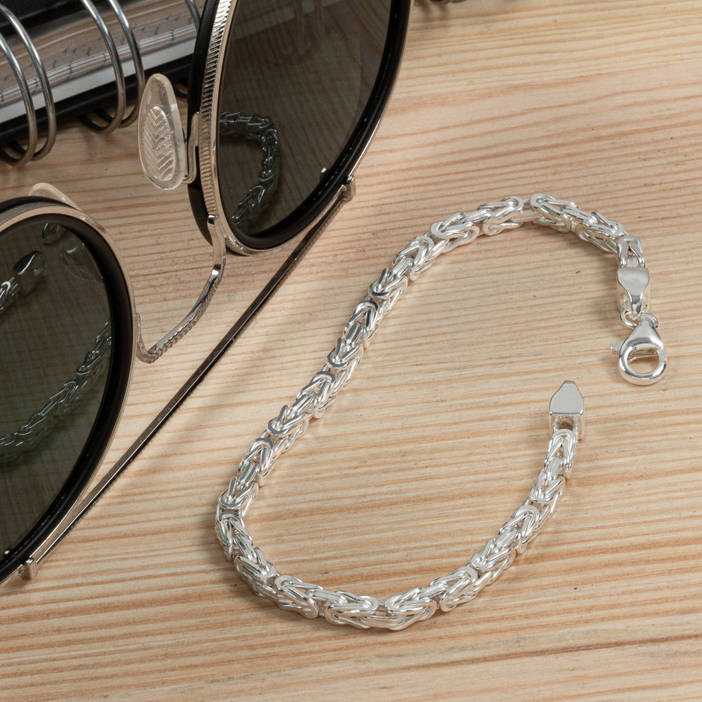 NKlaus Damen Armband Aus 925 Sterling Silber - 19 Cm Schlangenkette 8-fach Diamantiert, Elegant & Glänzend