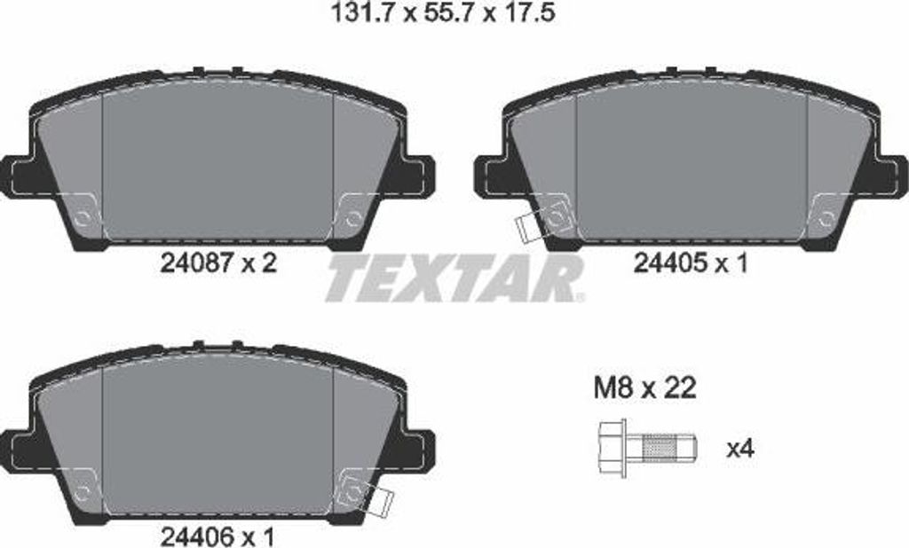 TEXTAR 2408701 Bremsbelagsatz, Scheibenbremse OE 45022SMGE00 kompatibel mit Civic