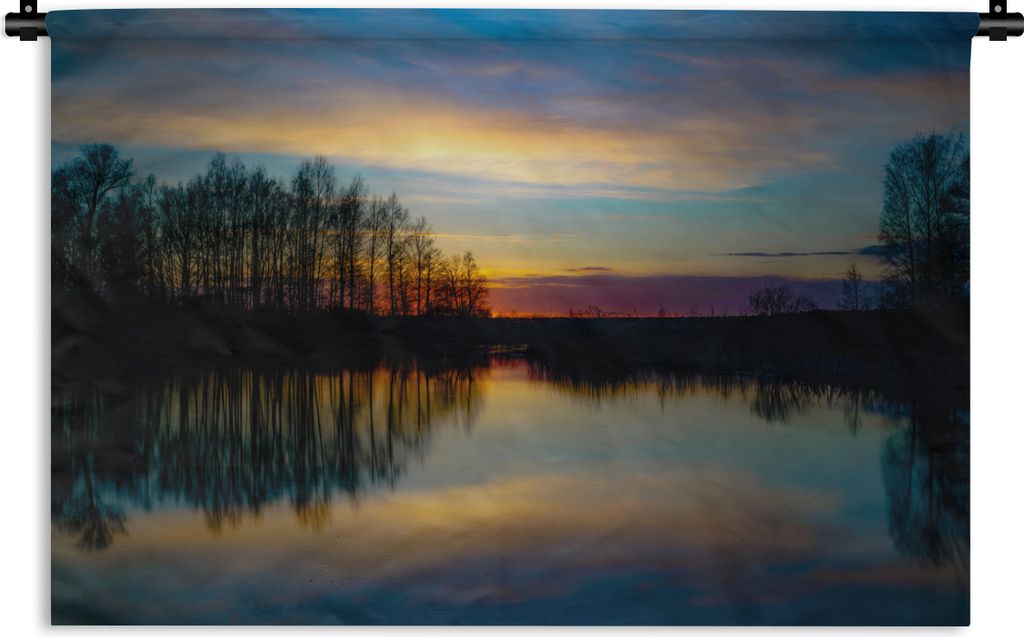 MuchoWow Wandteppich Wandbehang Wasser - See - Bäume - Sonnenuntergang - Natur 90x60 cm Tapisserie Dekoration Wandtuch - Wandskulpturen - Bildte...