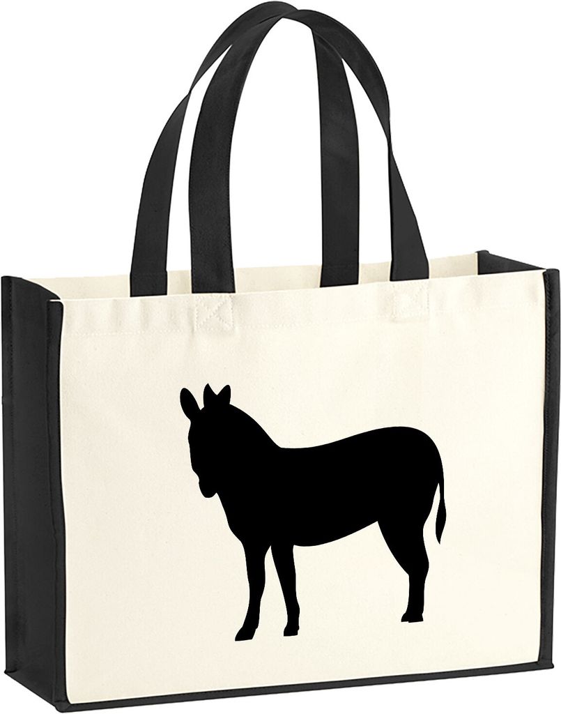 Huuraa Jutetasche Esel Silhouette 21 Liter Black Jute und Baumwolle Einkaufstasche Geschenkidee