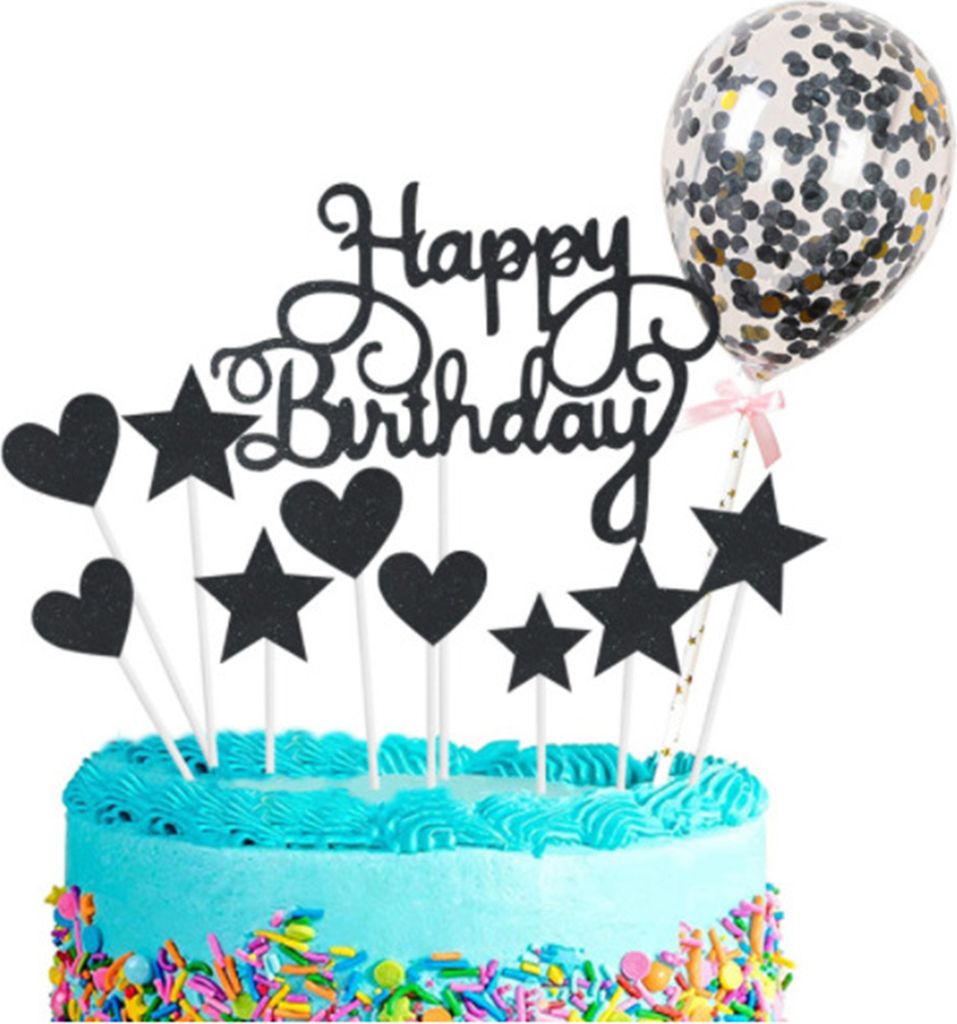 1 Set Cake Card Leichtes Glitzerpapier Pentagram Geburtstag Topper Ballon Set für Kid-I