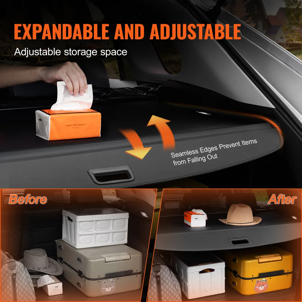 SucceBuy copertura retrattile del bagagliaio, copertura di sicurezza impermeabile del bagagliaio per Jeep Grand Cherokee 2 file 2022-2024, copertura posteriore resistente ai raggi UV in lega di alluminio e materiale PVC - 4